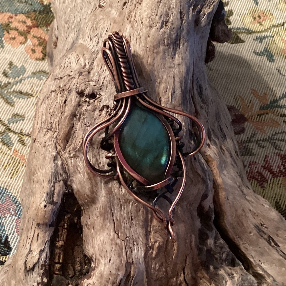 Large Labradorite Copper Wire Wrapped Pendant